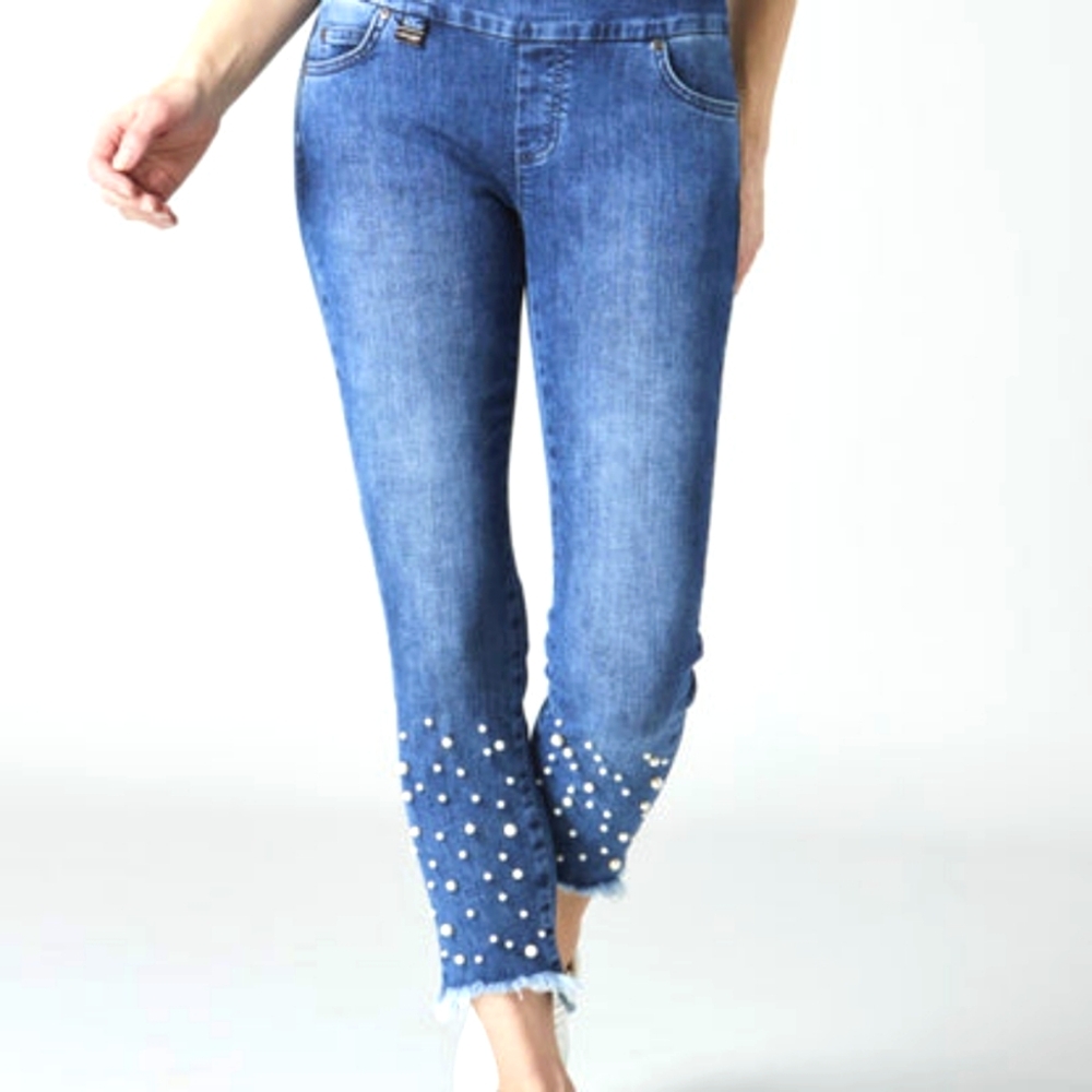 Lisette Cropped Jeans/ Pearl Embellishmenrs/ Sz L